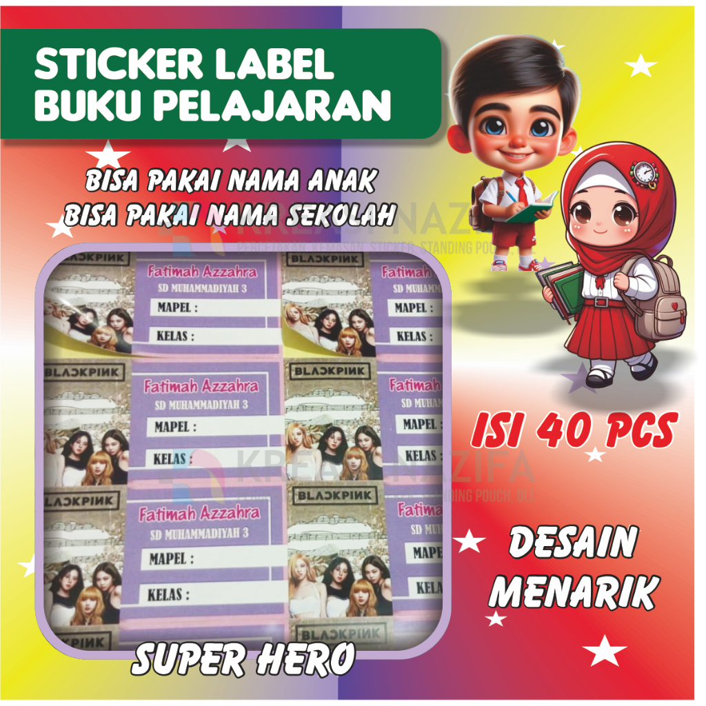 

SUPER HERO STIKER LABEL BUKU PELAJARAN CUSTOM KARTUN BISA PAKE NAMA, KELAS DAN NAMA SEKOLAH