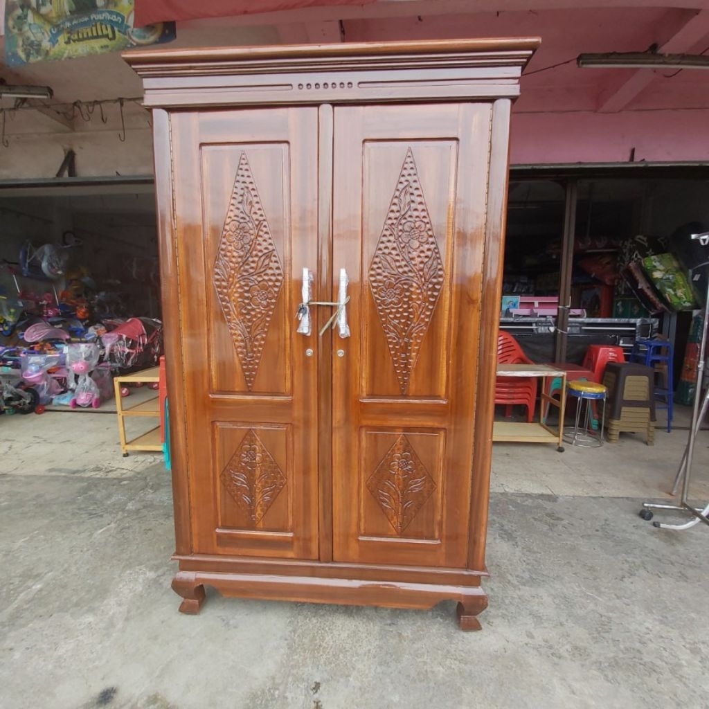 Lemari 2 pintu Kayu Jati / Lemari baju Estetik Kayu Jati Jepara / Almari Pakaian aesthetic