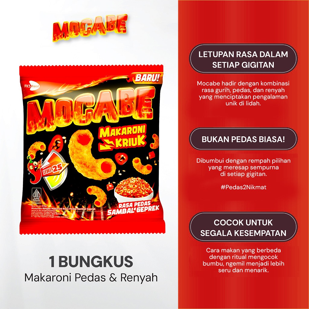 

Mocabe - Sambal Geprek - Small Pack - 1 Karton (6 renceng) - 60 Pcs - 24gr (Free 12 Pcs)