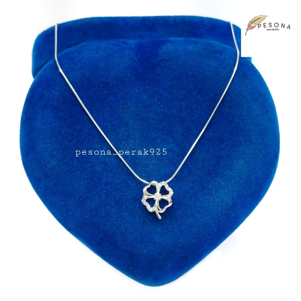 Kalung Perak Asli Silver 925 Lapis Emas putih Asli Rantai Casandra, ItaliSanta + Liontin Daun Semang