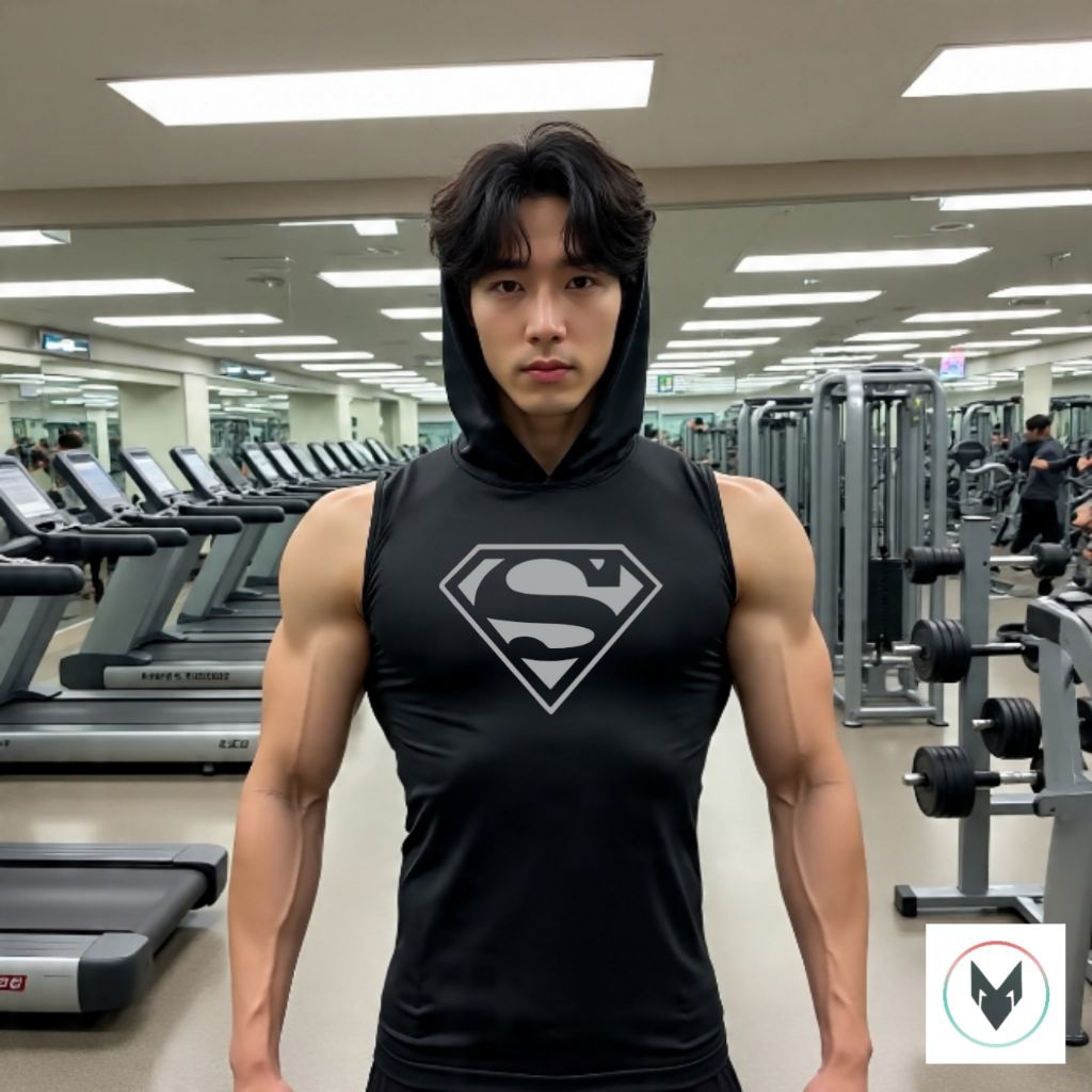 Kaos Singlet Hoodie Olahraga SUPERMAN Compression Pria / Baju kupluk tanpa lengan Kompresi Sport Gym