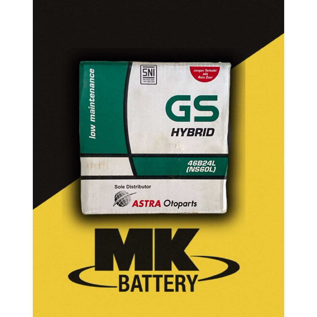 Aki GS Astra Hybrid NS60L ,Aki Mobil GS NS60L Hybrid ,GS Hybrid NS60L 12V 45Ah ,Aki Basah GS NS60L H