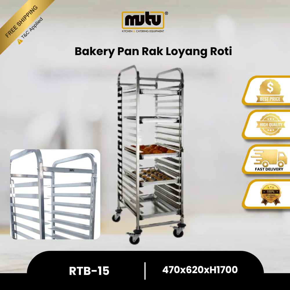 Troli Rak Loyang Roti 15 Susun 60x40 MUTU RTB-15 - Trolley Rack Bakery Pan