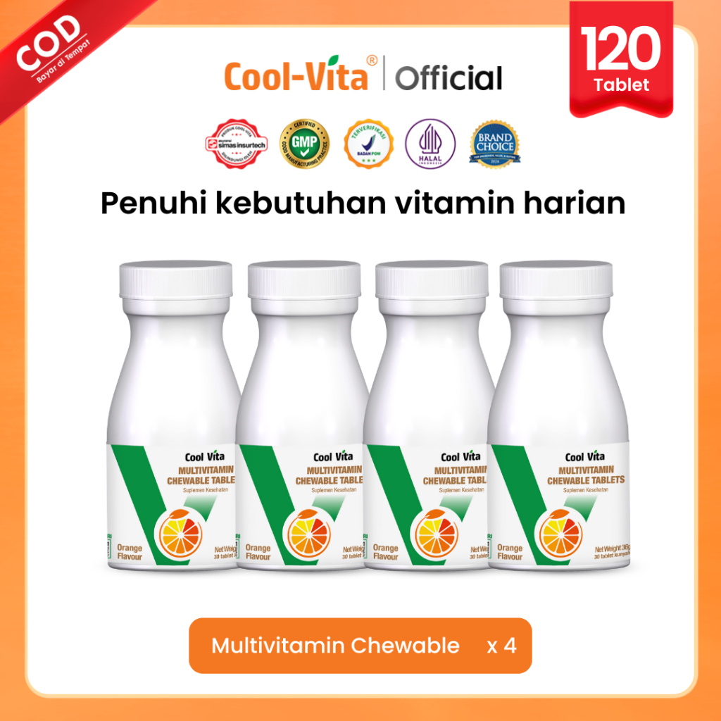 [LIVE] Coolvita 4/5 Botol Multivitamin Chewable Orange - Tablet Kunyah Suplemen Multivitamin Rasa Je