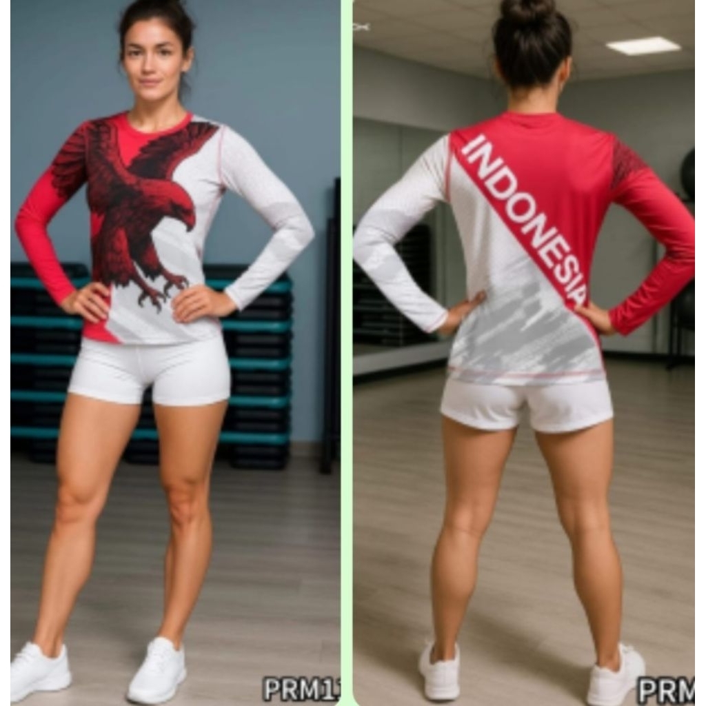 Pakaian Olahraga Merah Putih Jogger & Kaos Panjang Brand Sixpack