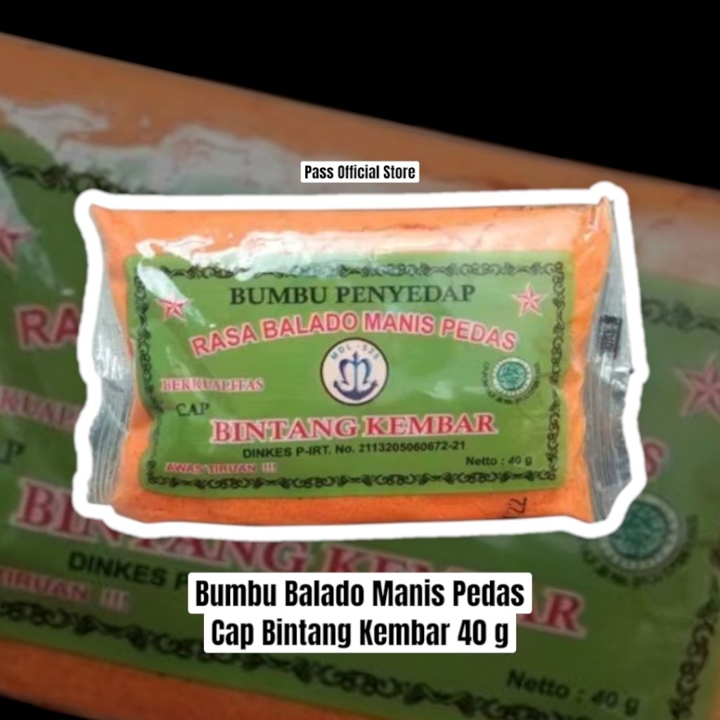 

Bumbu Tabur Balado Manis Pedas/ Bumbu Penyedap Balado Manis Pedas Cap Bintang Kembar 40 gr
