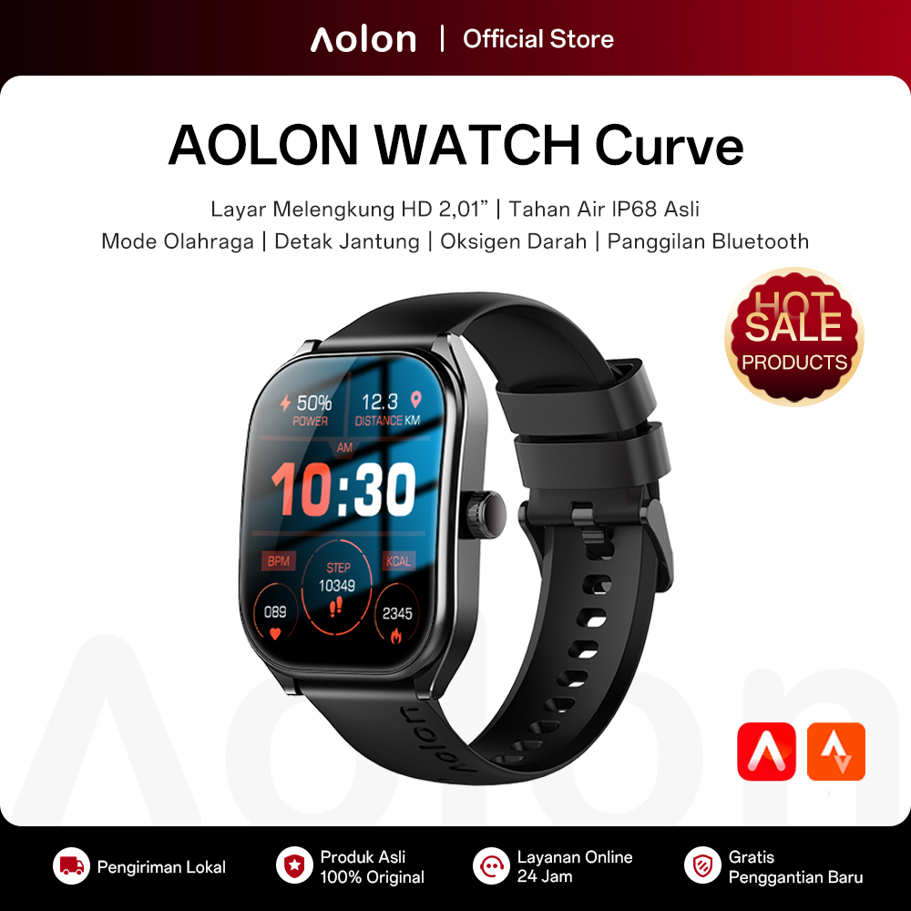 Aolon Curve Jam Tangan Smartwatch Tahan Air IP68 Layar IPS Melengkung 2,01 inci Telepon Bluetooth Ru