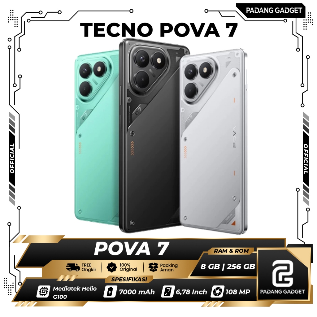 Tecno Pova 7 4G 8/128 GB & 8/256 GB HP Gaming Terbaru Batrai 7000 Mah Handphone Original Bergaransi