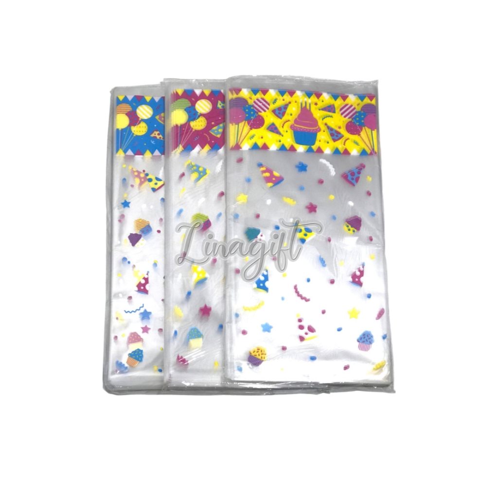 

( 10 Lembar ) PLASTIK PARCEL OPP / KANTONG PLASTIC SOUVENIR HAPPY BIRTHDAY SANSAN WAWA UK 19/ 22/ 27