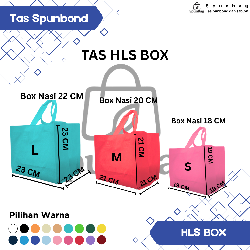 

Tas HLS box spunbond ukuran 18,20,22 cm/tas pengganti besek,tas syukuran,tas nasi kotak,dan tas kue