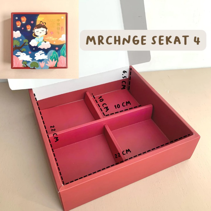 

Box Dus Kotak Packaging Kue Bulan Mooncake Mid Autumn Festival Ukuran P23.5 L23.5 T6.5 cm Bahan Ivory