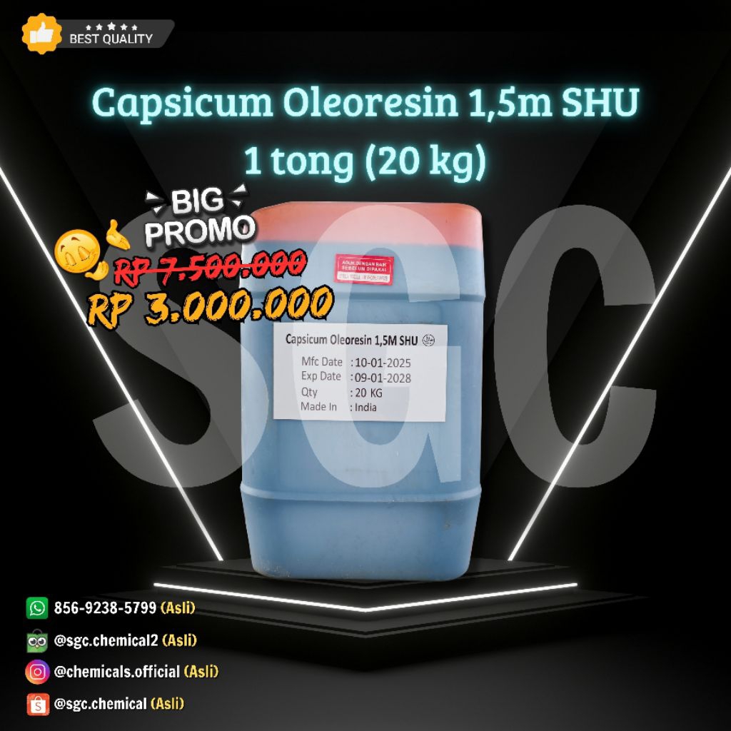 

Capsicum Oleoresin 1,5m SHU Cabai Pedas Tinggi 1 tong (20 kg) | (Original)