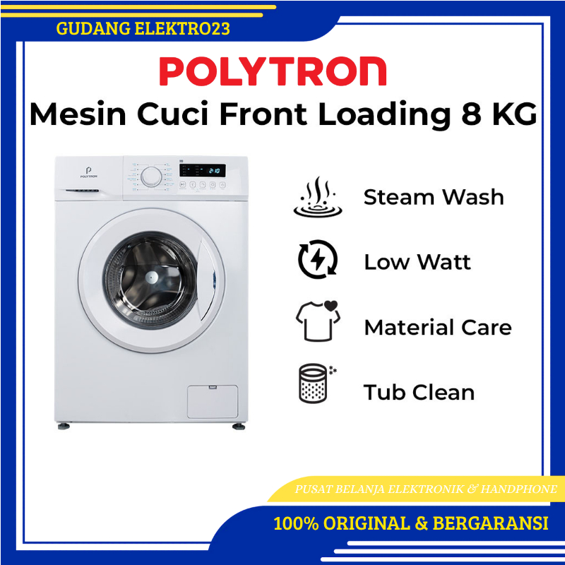 POLYTRON MESIN CUCI FRONT LOADING PFL 8051 / PFL8051 / PFL-8051 8KG GARANSI RESMI