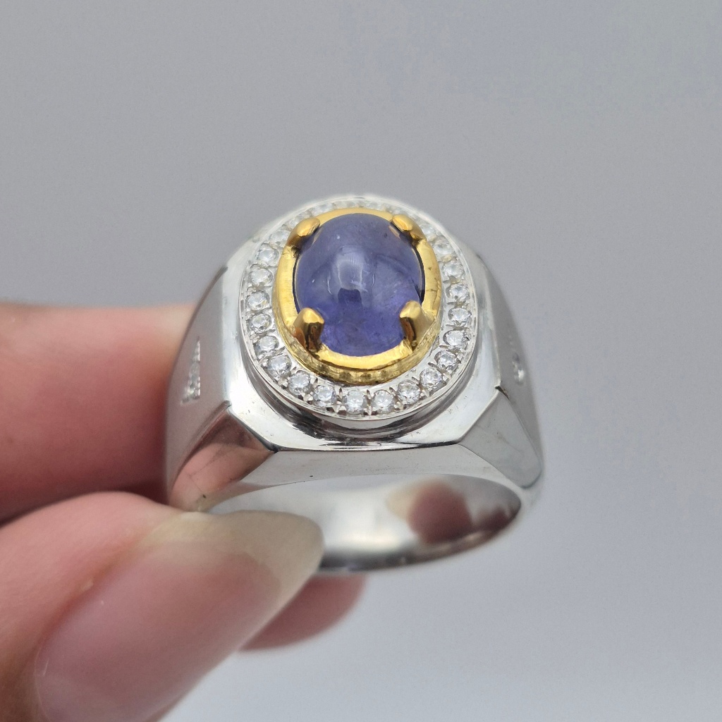 cincin perak handmade microsetting batu natural tanzanite 2,7 ct, natural tanzanite