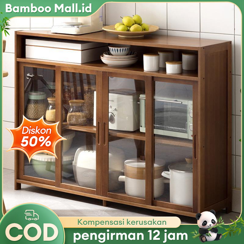 Rak Dapur Kayu Rak Penyimpanan  Rak Oven Microwave Rak Kabinet Lemari Dapur Lemari Piring Multilayer