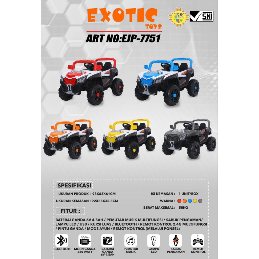 Mobil Aki Jeep EJP 7751 Mainan Anak Mobil Aki pakai Remot
