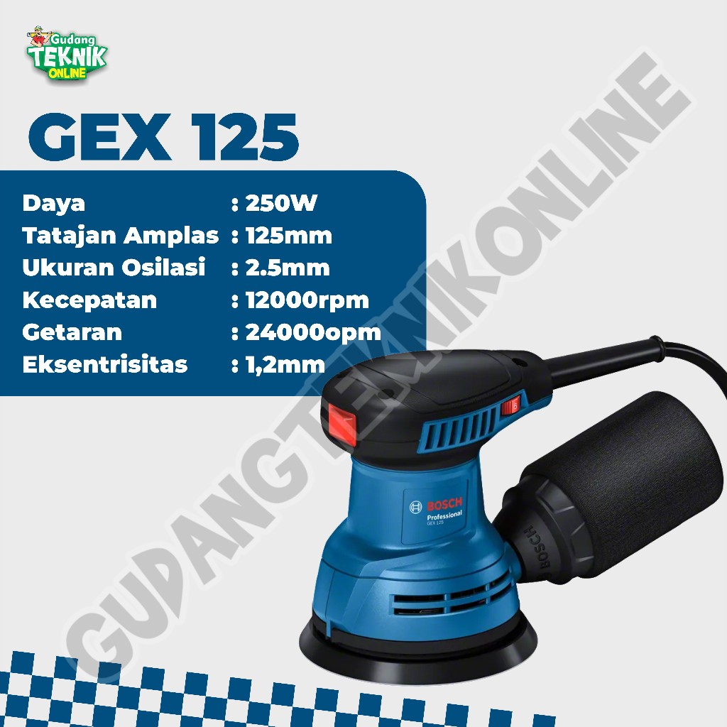 

BOSCH Mesin Amplas Bulat 5" BOSCH GEX125 / Mesin Amplas Listrik Orbital Sander 5 Inch Amplas Kayu Besi Cat Dempulan GEX 125 GEX-125 BOSCH