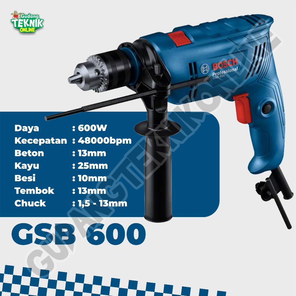 Mesin Bor Tangan 13 mm GSB550 GSB600 BOSCH  Electric Impact Drill Bor Kayu Besi Tembok Beton 13mm GS