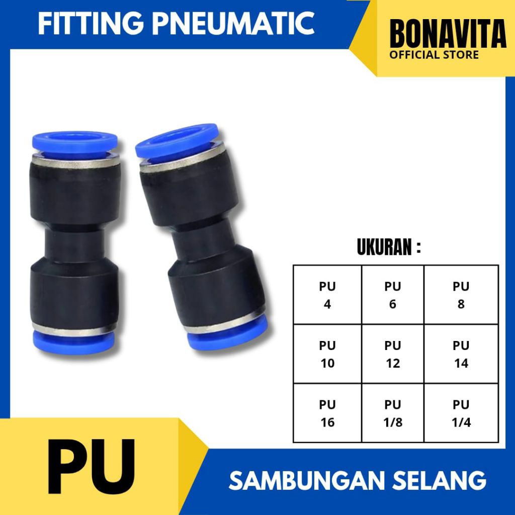 FITTING PNEUMATIC / FITTING SELANG PU LURUS / SAMBUNGAN LURUS SELANG ANGIN