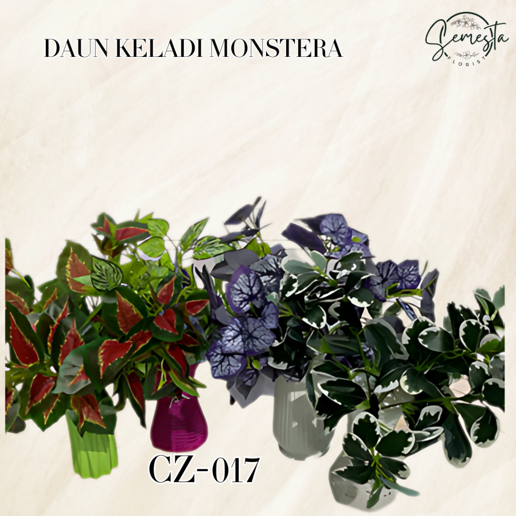 Tanaman Hias Palsu Tanpa Pot DAUN KELADI MONSTERA Plastik Bunga Artificial Dekorasi 017