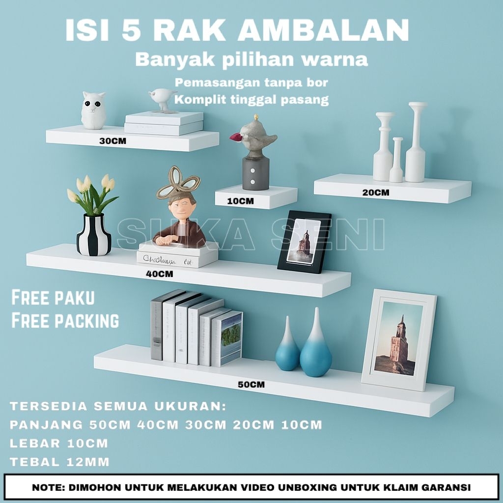 Rak Ambalan Dinding Dekorasi Ruangan Isi 5 Rak Ambalan Tanpa Bor/Penyimpanan