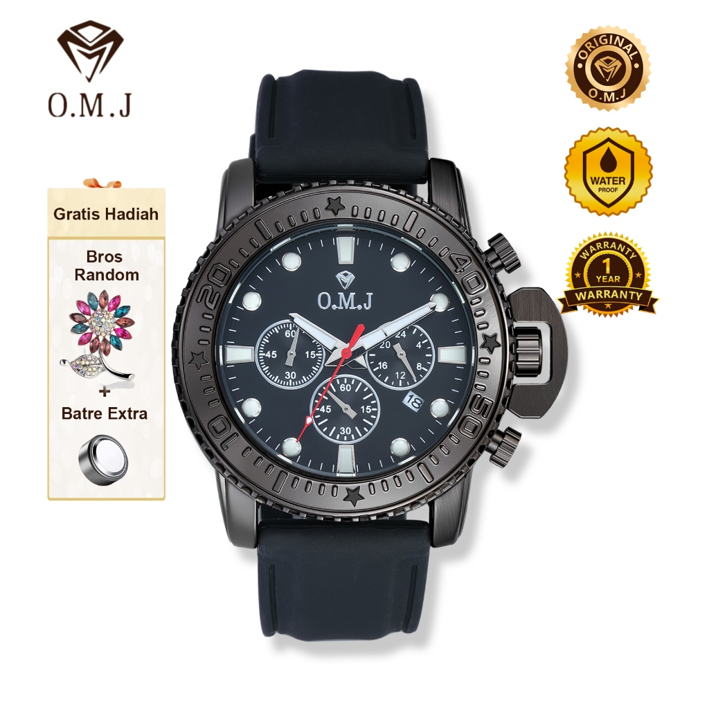 OMJ M041 Jam Tangan Pria Sporty Watch Tali Kulit  Fungsi Waktu Menyelam Mendaki Gunung Jogging Seped