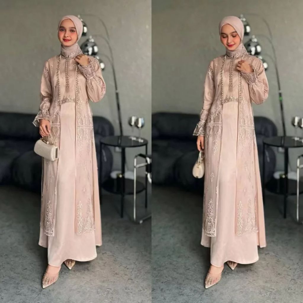 TIARA DRESS GAMIS PREMIUM TERBARU WANITA PESTA KONDANGAN BAHAN SATIN VELVET MIX BRUKAT SEPER MEWAH