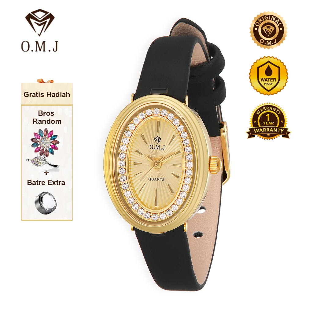 OMJ G086 Jam Tangan Wanita Retro Gaya Eropa Klasik Berlian Strap Kulit Sintetis Water Resist Watch