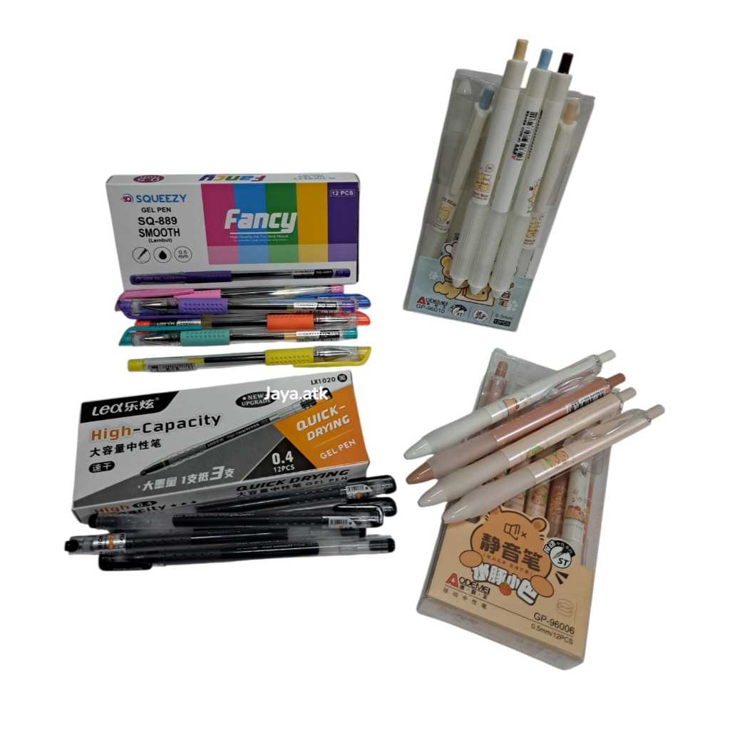 

1 LUSIN 12 PCS PULPEN GEL 0.5 MM TINTA HITAM TUTUP CETREK BOLPEN PEN GEL PENA MURAH UJUNG LANCIP MOTIF LUCU