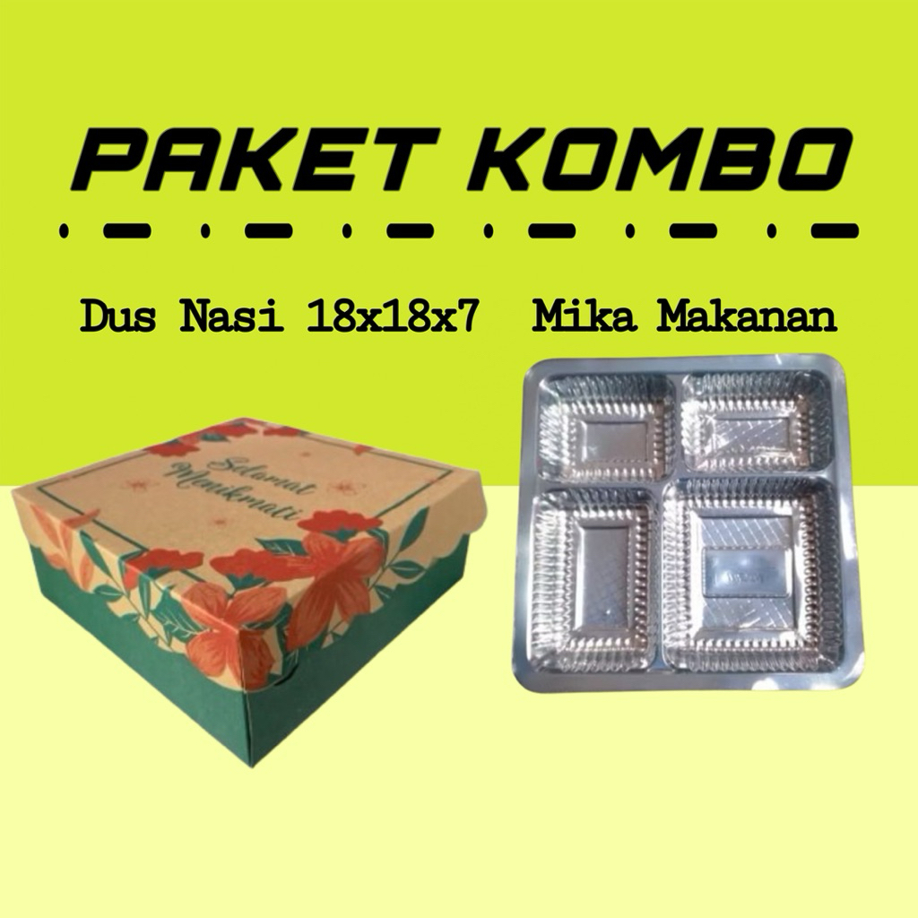 

Kardus Nasi dan Mika Sekat 4||Dus Nasi 18x18x7||Mika Makanan||Paket Kombo||
