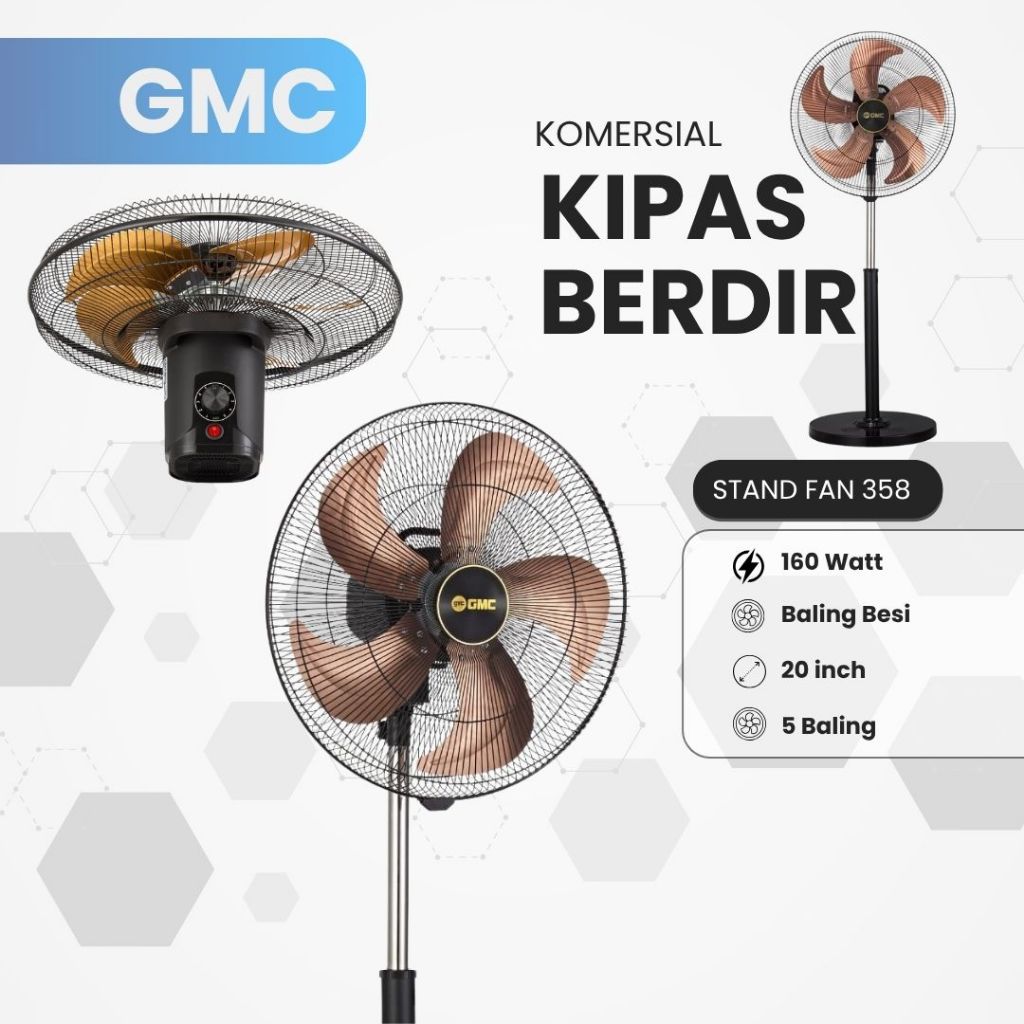 Stand Fan Kipas Berdiri GMC 358 Kipas INdustri Baling Besi 5 Baling 20" SNI Komersial