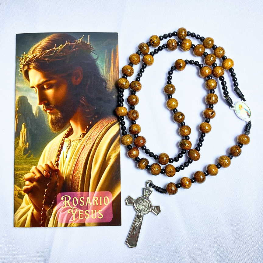 Paket Doa Rosario Yesus Kayu Kelor (Kalung Rosario dan Lembar Doa) - Rosario 33 bapa kami