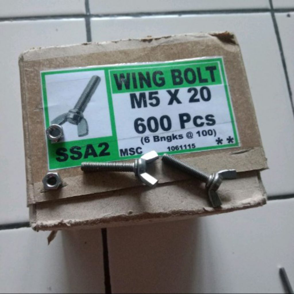 Baut Wing bolt+mur stainless m5x20, baut kuping + mur m5x20