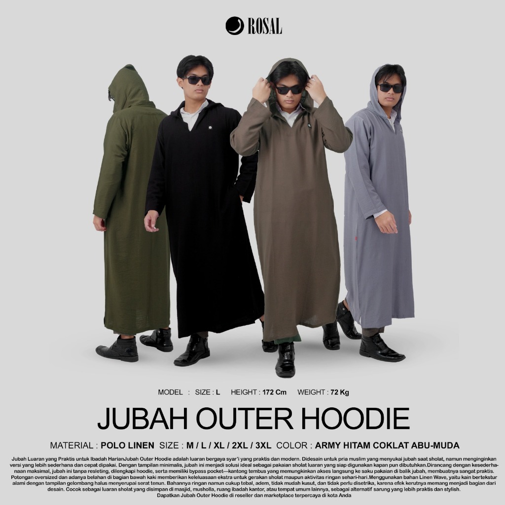 ROSAL Jubah Outer Hoodie - Jubah Gamis Pria Size M - XXXL