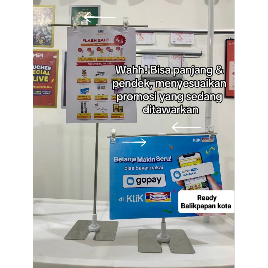 Tripod banner model T / stand banner display meja / standing poster jepit