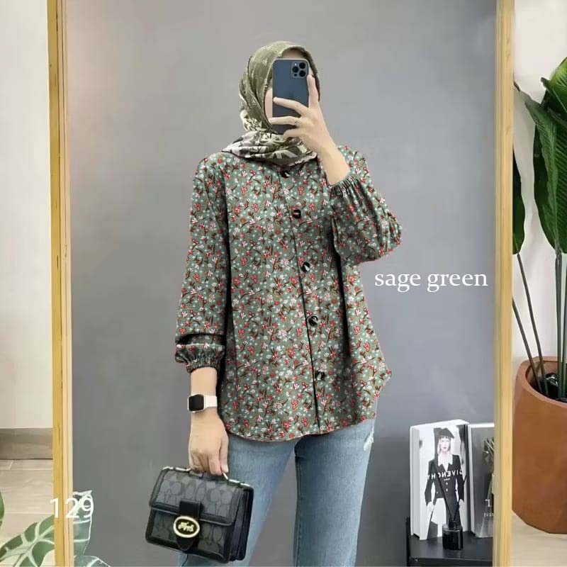 Promo Blouse Atasan Wanita Blus Motif Bunga Lengan Panjang stylish
