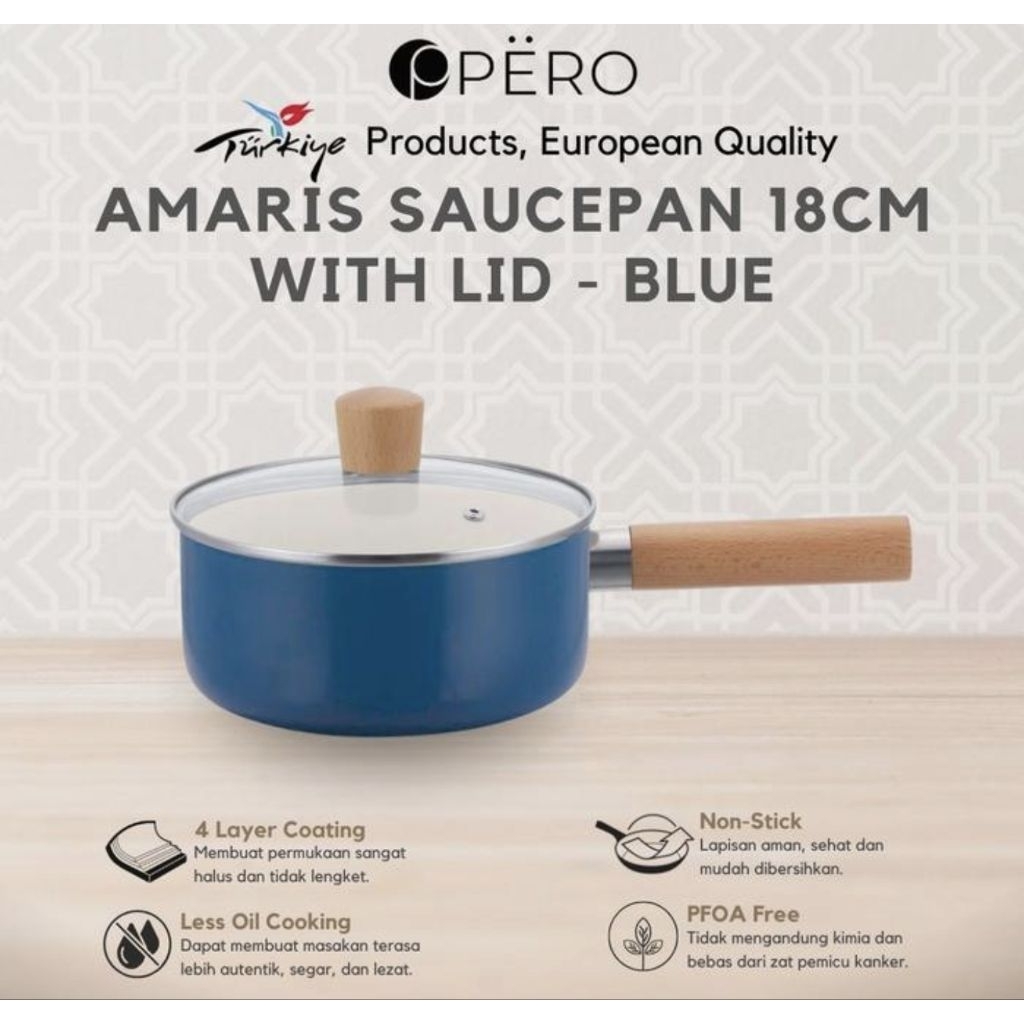 Pero Amaris Sauce Pan 18cm + Lid Wooden Handle Biogranite