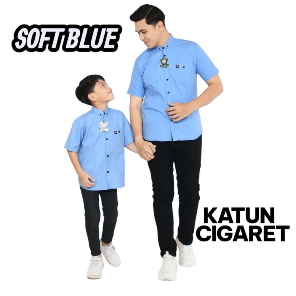 Kemeja Polos Pria Lengan Panjang Ayah dan Anak Warna Soft Blue Kwalitas Premium