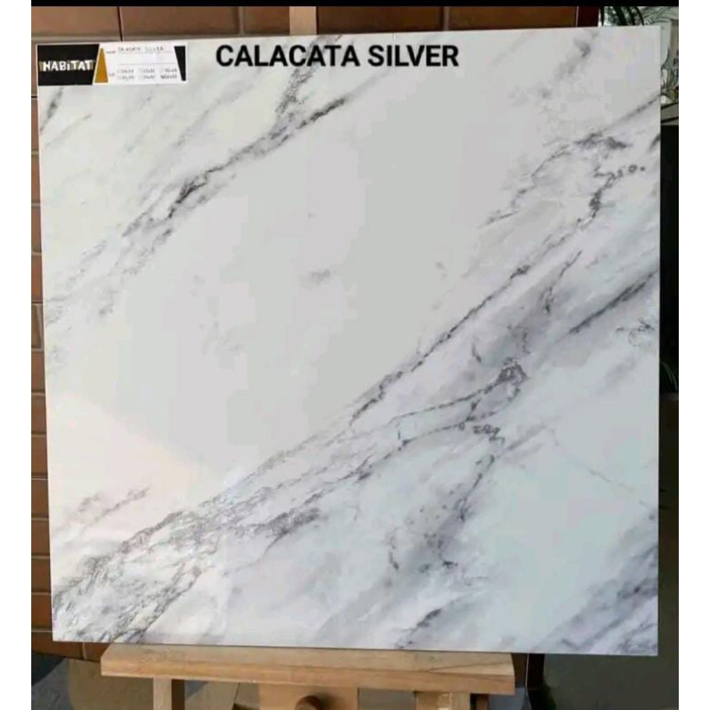 Keramik lantai cutting 60x60 calacata silver glossy by Habitat ceramic