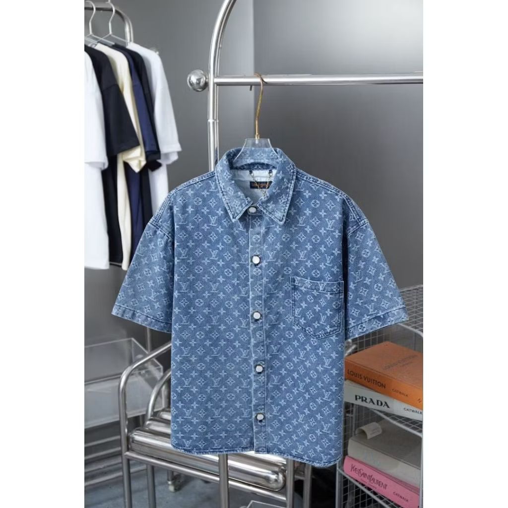 kemeja jeans denim import pria