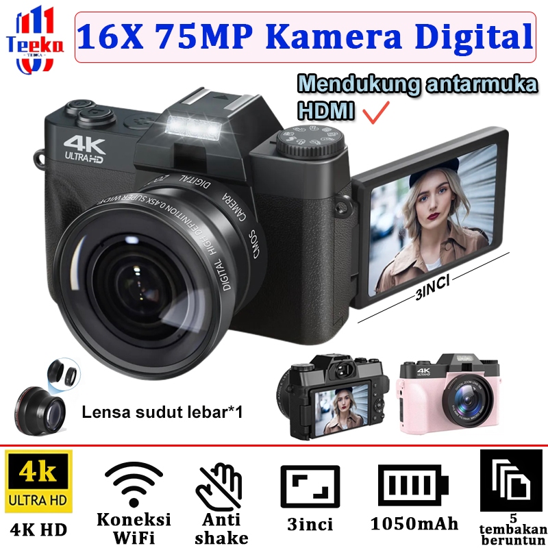 NEW TEEKA R10 75MP HDMI Wifi Video 4K 16X Digital Kamera 16X Digital Zoom Dengan Dukungan Selfie
