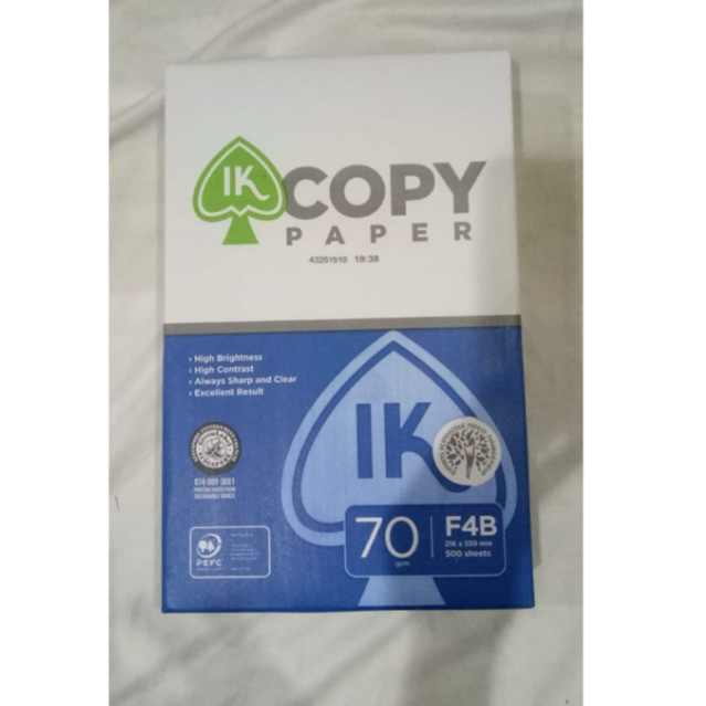 

Kertas IK Copy Paper F4 F4B HVS 70gsm 500 sheets 216x330mm