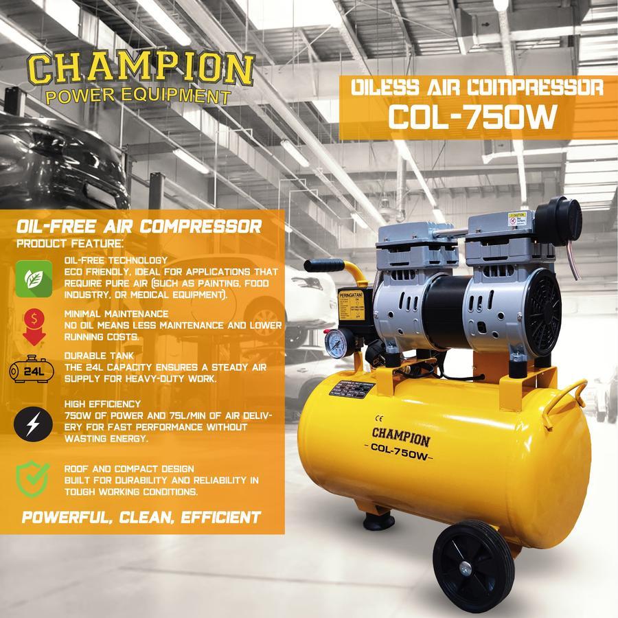 Kompresor Oilles Mini Champion COL-750W USA Technology / Kompresor Oilles Tanpa Oli