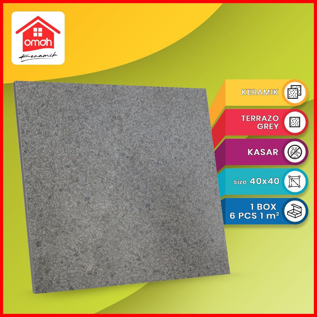 Keramik Lantai Kasar KIA 40x40 Terrazo Grey