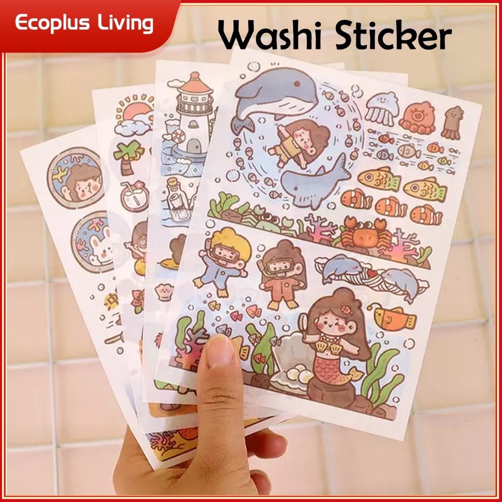 

4 Lembar Sticker Washi Paper Sticker Animal Season Ocean Lucu Hewan Musim Sakura Jignaan DIY Dekorasi Menarik Kreatif Kado