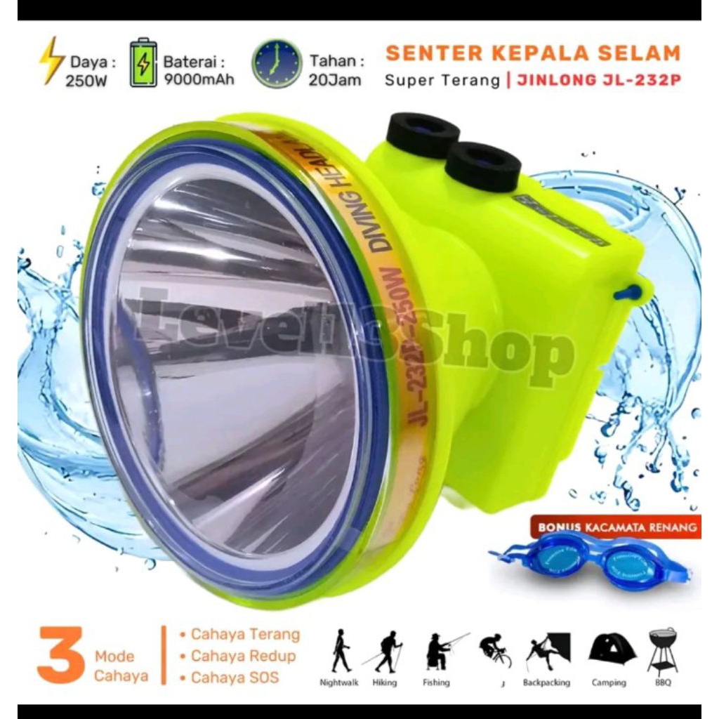 SENTER KEPALA SELAM 200METER JIN LONG JL-232 Senter Kepala Selam LED Jin Long JL-232 250W - Cahaya P