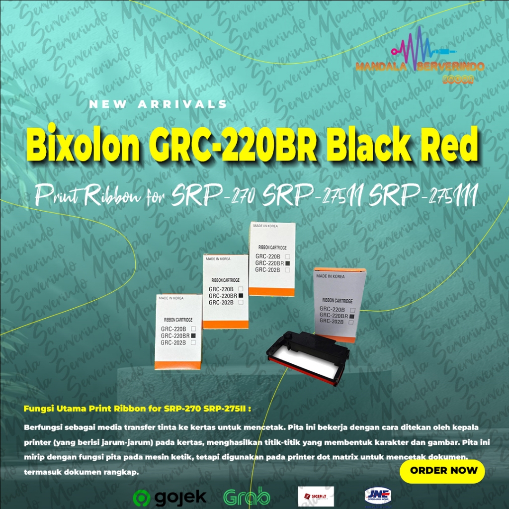 Pita Printer Bixolon GRC-220BR Black Red Print Ribbon Cartridge for SRP-270 SRP-275II SRP-275III mer