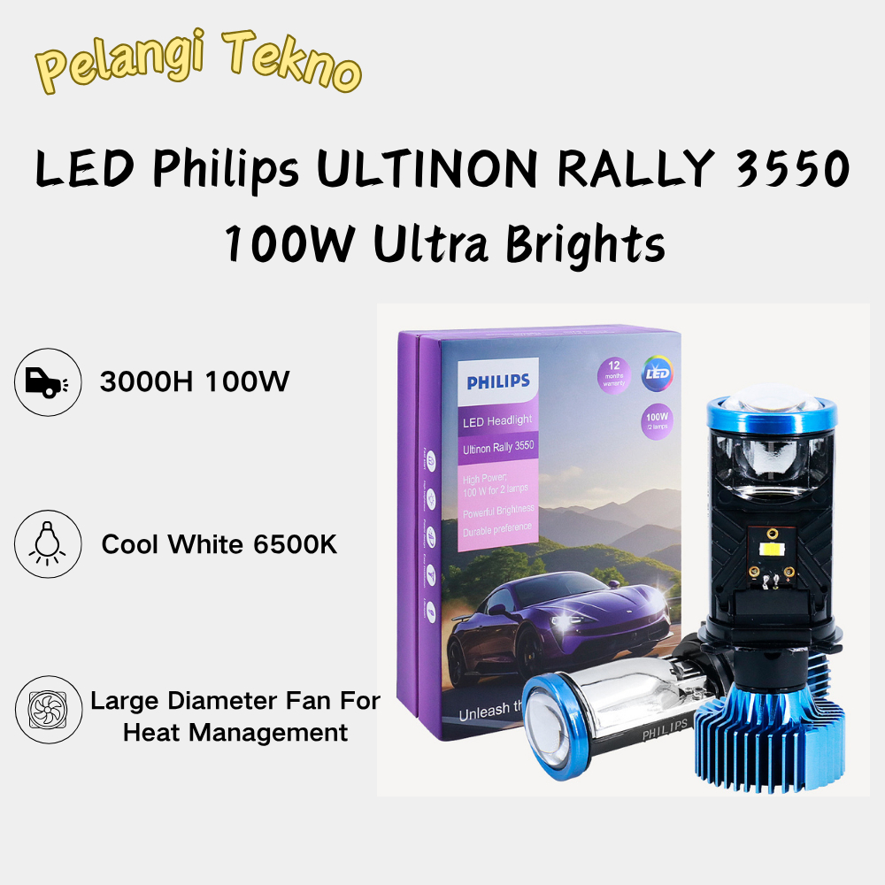 Philips LED ULTINON RALLY 3550 100W Ultra Brights LED Philips Ultinon Rally 100 Watt Lampu Mobil H4/