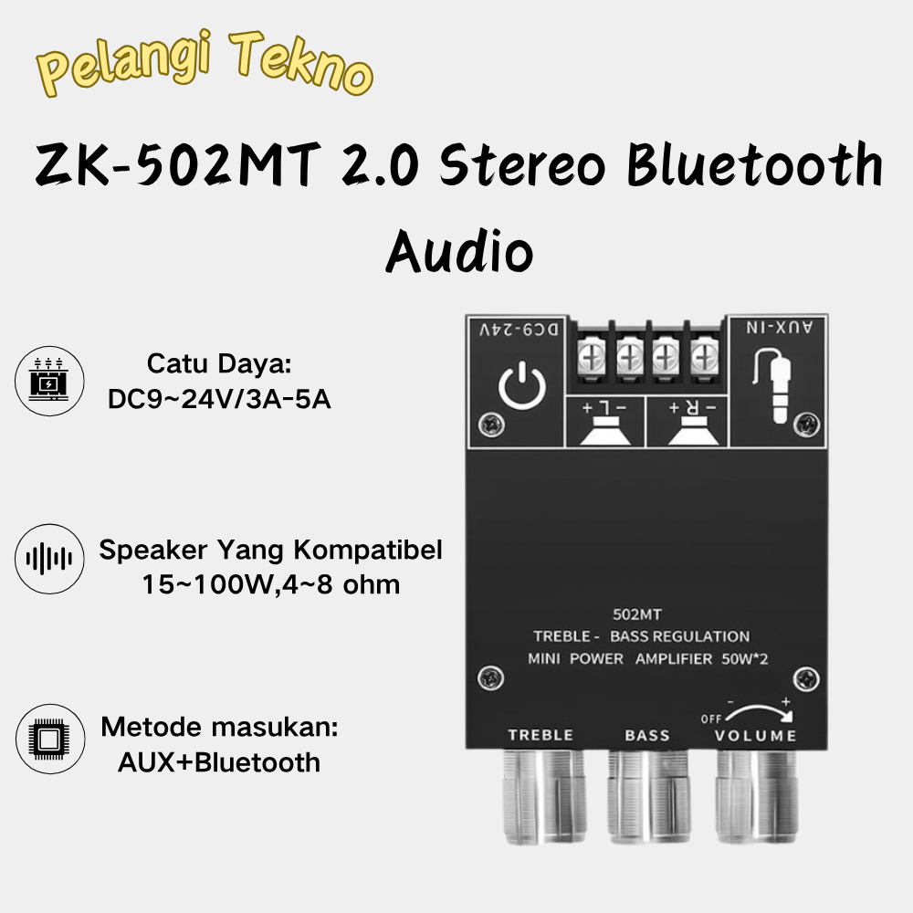 b_Pelangi Tekno ZK 502MT Amplifier Bluetooth 5 0 Stereo 2x50W HIFI Modul Audio Portabel Bass Tinggi 
