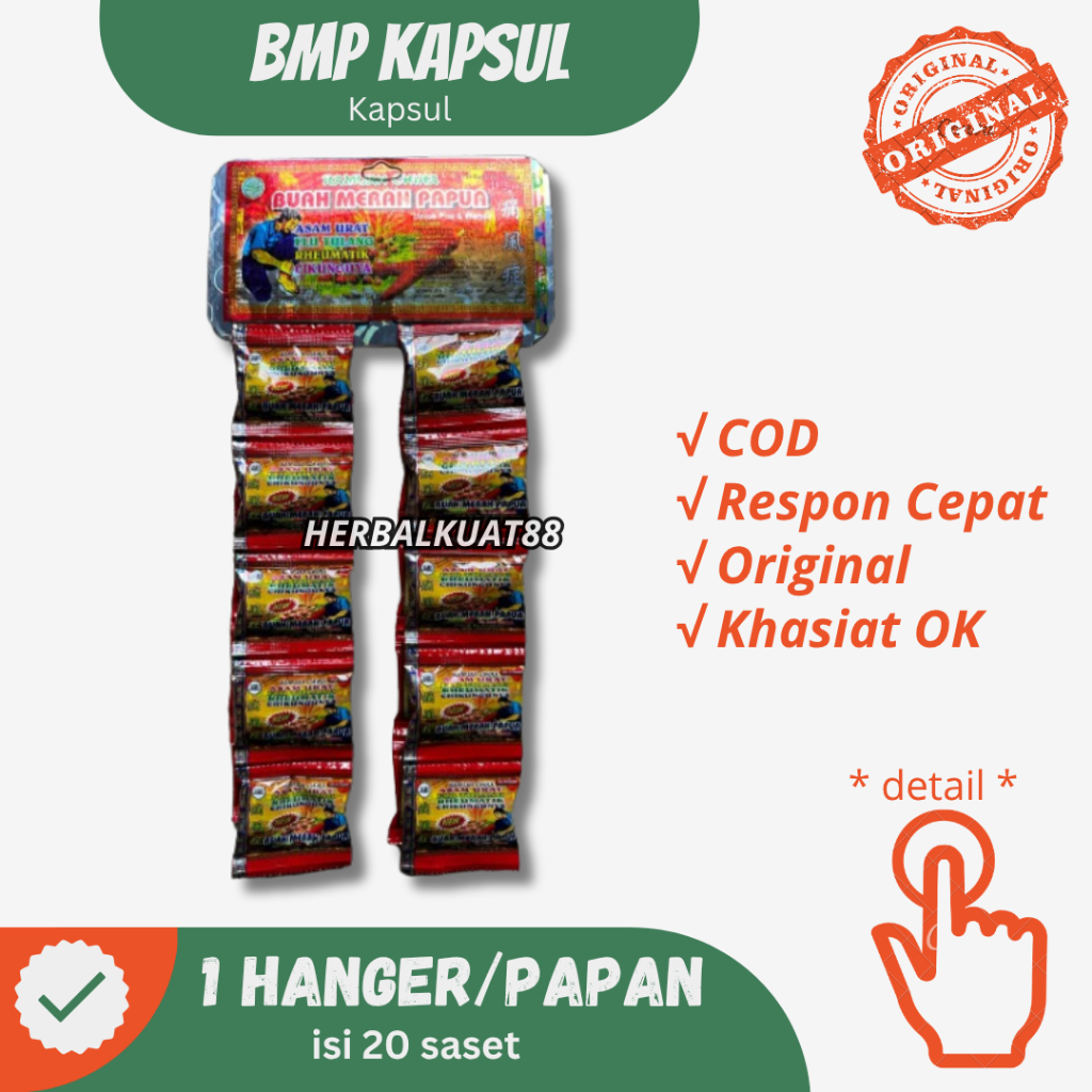 BMP Kapsul BUAH MERAH PAPUA Asam Urat || Rematik Herbal || 20 Sachet per Hanger